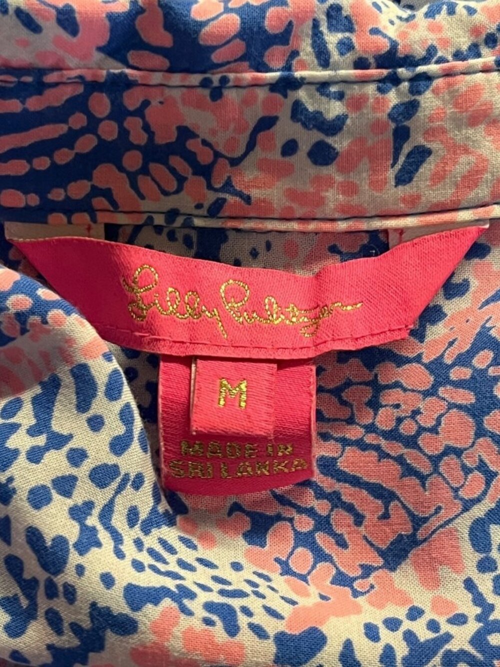Lilly Pulitzer Women's Medium 3/4 Sleeve Geometric Button Front Blouse Pink Blue - Picture 5 of 7